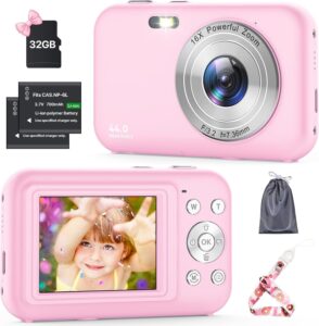 Fotocamera Digitale Rosa con Flash e Zoom per Tutte le Età