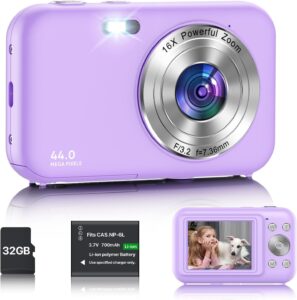 Fotocamera compatta viola 1080P 44 MP con zoom 16X e display LCD