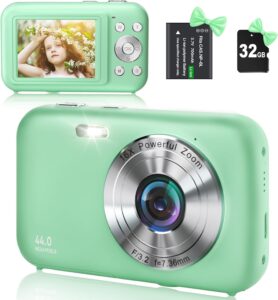 Fotocamera digitale verde 44 MP con zoom 16x e display LCD