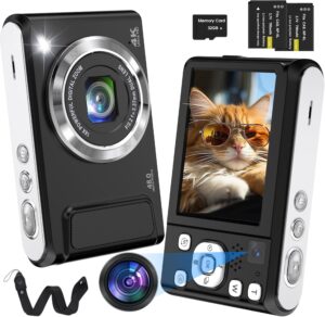 Fotocamera digitale Bofypoo 4K nera con doppia fotocamera e scheda di memoria 32G