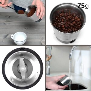 Duronic CG250 Macinacaffè Elettrico 250W, perfetto per macinare caffè, spezie, erbe e zucchero con lame in acciaio inox e contenitore rimovibile.