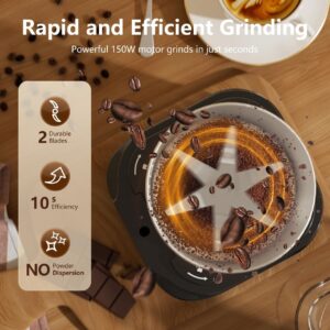 QEXREED Macina Caffè Elettrico 150W con contenitori rimovibili in acciaio inox, ideale per chicchi di caffè e spezie.