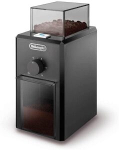 De'Longhi KG79 Macinacaffè Elettrico, con 16 livelli di macinatura, pulsanti soft touch e design elegante, ideale per preparare fino a 12 tazze di caffè.