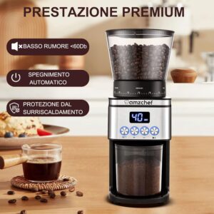 AMZCHEF Macina Caffè Elettrico con display LCD, 30 livelli di macinatura e timer digitale