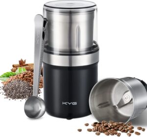 KYG Macina Caffè Elettrico 300W con tazza in acciaio inox, ideale per semi, pepe e spezie  