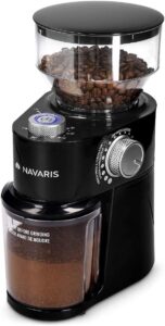 Navaris Macinacaffè Elettrico - Macina Caffè Regolabile 200 W - Design compatto in nero, perfetto per ogni amante del caffè