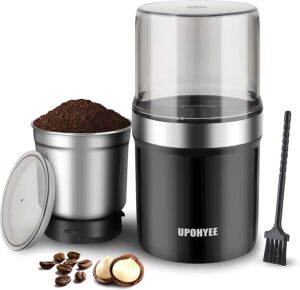 Macina Caffé Elettrico 350W con 2 lame in acciaio inox, ideale per spezie, semi e pepe. Facile da pulire con contenitore rimovibile da 120g.