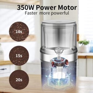 Macina Caffé Elettrico 350W con 2 lame in acciaio inox, ideale per spezie, semi e pepe. Facile da pulire con contenitore rimovibile da 120g.