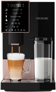 Cecotec Macchina da Caffè Superautomatica Cremmaet Compactccino Black Rose con sistema Thermoblock e 19 bar di pressione, perfetta per caffè e cappuccini cremosi.