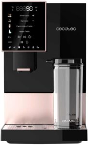 Cecotec Macchina da Caffè Superautomatica Cremmaet Compactccino Black Rose con sistema Thermoblock e 19 bar di pressione, perfetta per caffè e cappuccini cremosi.