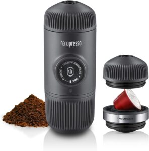 WACACO Nanopresso con NS Adapter, macchina per caffè espresso portatile compatibile con capsule Nespresso® e caffè macinato, ideale per campeggio e viaggi.