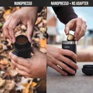 WACACO Nanopresso con NS Adapter, macchina per caffè espresso portatile compatibile con capsule Nespresso® e caffè macinato, ideale per campeggio e viaggi.