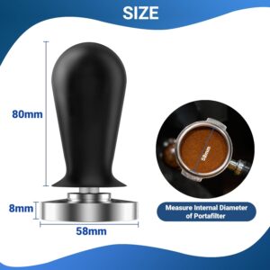 Pressino per caffè espresso calibrato con base in acciaio inox e manico in alluminio anodizzato, ideale per ottenere un espresso perfetto