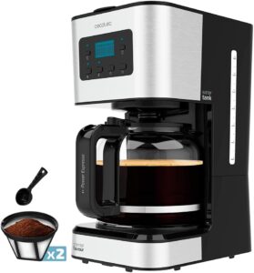 Cecotec Caffettiera a Goccia Programmabile Coffee 66 Smart Plus con finiture in acciaio inox, capacità 12 caffè, schermo LCD e funzione AutoClean.