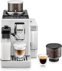 De'Longhi Rivelia Perfetto EXAM440.55.W Macchina da Caffè Automatica Bianca, con display touch a colori e caraffa montalatte automatica