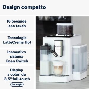 De'Longhi Rivelia Perfetto EXAM440.55.W Macchina da Caffè Automatica Bianca, con display touch a colori e caraffa montalatte automatica